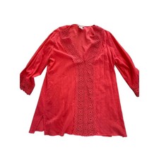 LA BLANCA Coral Crochet V Neck Swim Cover Up Tunic Dress Size L