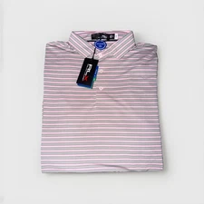 NWT RLX Ralph Lauren Mens Size L Pink Striped Performance Jersey Polo Golf Shirt