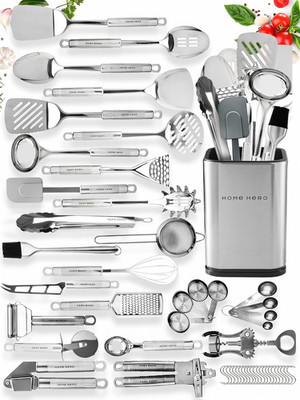 54-Piece Stainless Steel Kitchen Utensils Set - Heat-Resistant
