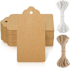 Kraft Paper Tags 2X4 Inch With String - 50 Pcs Brown Price Tags for Christmas