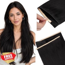 DOORES Tape in Hair Extensions Human Hair Natural Black 18 Inch 50g Seamless ...