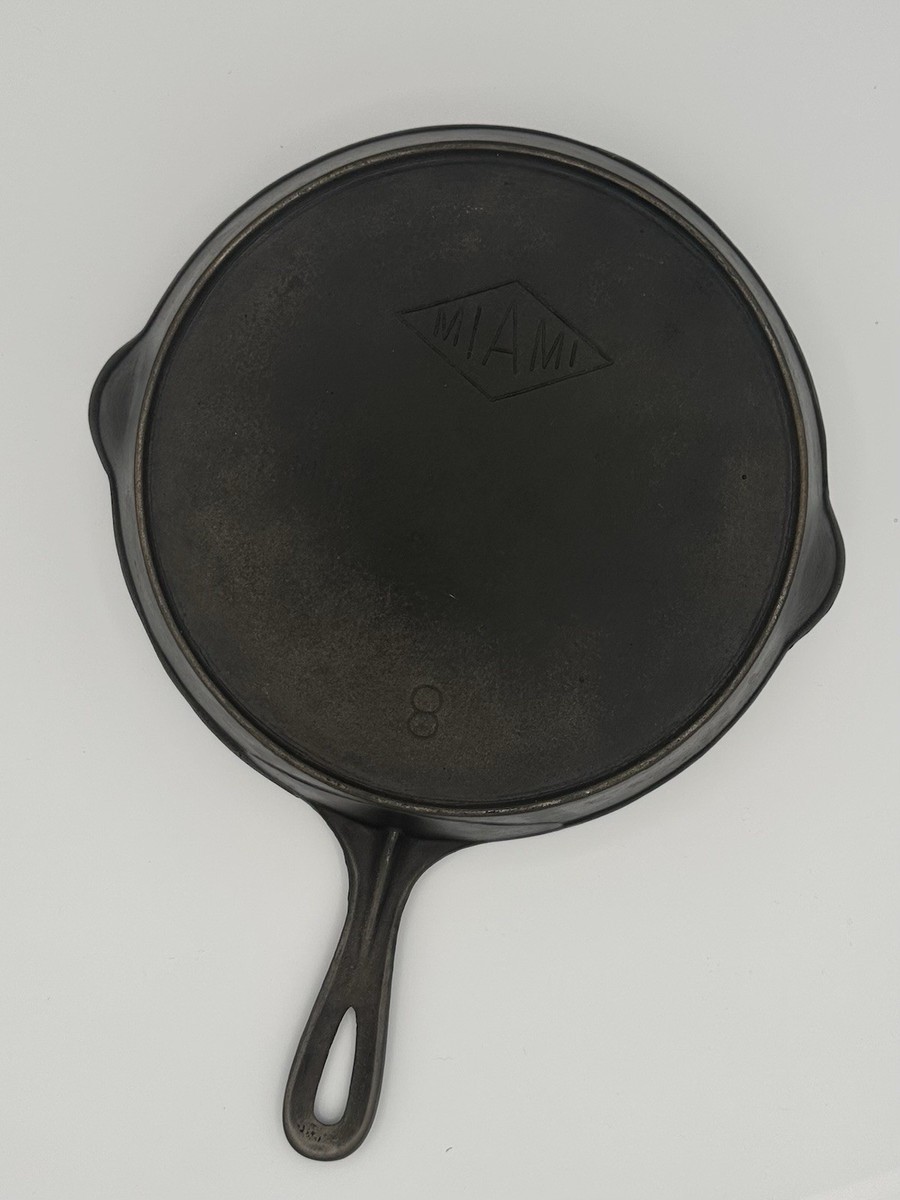Very Rare Antique Piqua Ware Miami Diamond #8 Cast Iron Skillet
