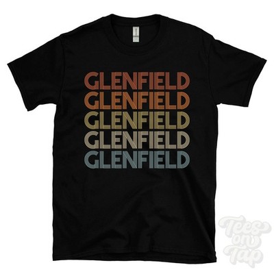 GLENFIELD REPEATED RETRO STYLE T-SHIRT mens & womens uk place name gift