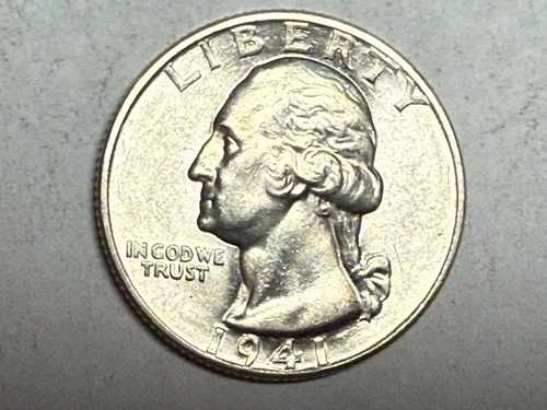 1941 satiny white BU WASHINGTON silver U.S. quarter dollar. #kg5