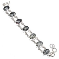 Rutilated Quartz Gemstone Handmade 925 Sterling Silver Jewelry Bracelet Size 7-8