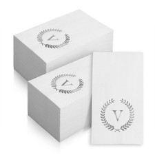 200-Pk Monogram Silver Foil "V" Disposable Guest Napkins Wedding Party Supply