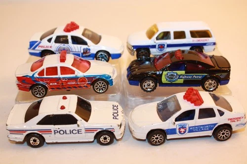 Six (6) Vintage 1990's - 2000's Matchbox Police Patrol Emergency Cars