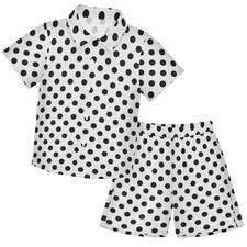 Boys 2 Piece Outfit Button Down Shirt and Short Sets Polka Dots Black White P...