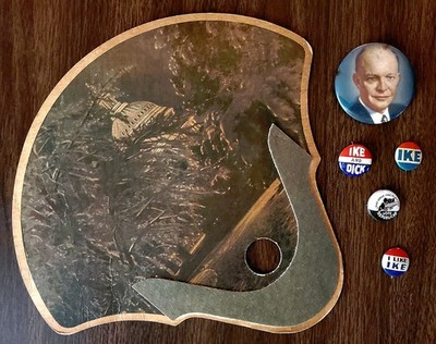 1956 Dwight Eisenhower Campaign Pins & Promotional Fan w/ Ohio State Candidates