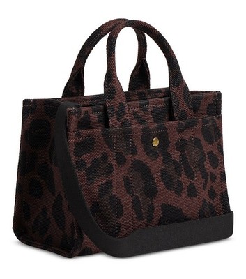 NWT Coach Cargo Mini Canvas Leopard Print Tote Bag 20 in Dark