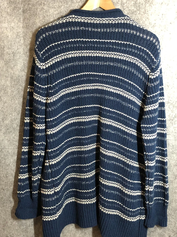 Suéter Orvis Para Mujer XL Azul Marino Frente Abierto Cárdigan Tejido Lino Mezcla Lana Rayas Foto 3 de 4
