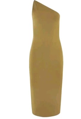 Galvan London Persephone one shoulder Knit dress Olive Green Size XS  UK