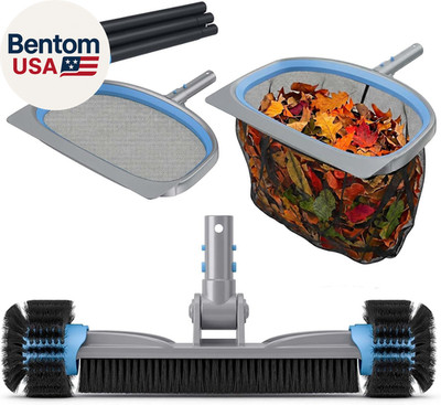 4-In-1 Deluxe Swimming Pool Cleaning Kit - Includes Detachable Pool Brush, Heavy