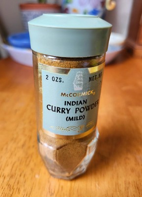 Vintage McCormick Indian Curry Powder Spice Mild - 1970s - Almost Full - Glass