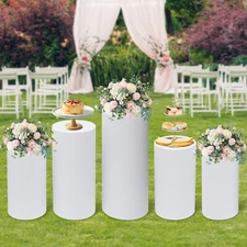 Cylinder Stands For Party-set Of 5 White Cylinder Pedestal Stand Decoration