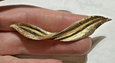 Vintage Krone Trifari Alfred Philippe Pat Pend. Elegant Blatt Feder Brosche Cg48