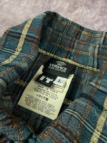 VERSACE Vintage Golden Thread Check Button-Up Shirt Mens L Made in Italy - Picture 5 of 8