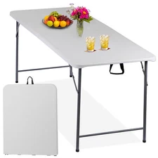 6FT Folding Picnic Table for Outdoor Portable Fold-in-Half Plastic with Handle