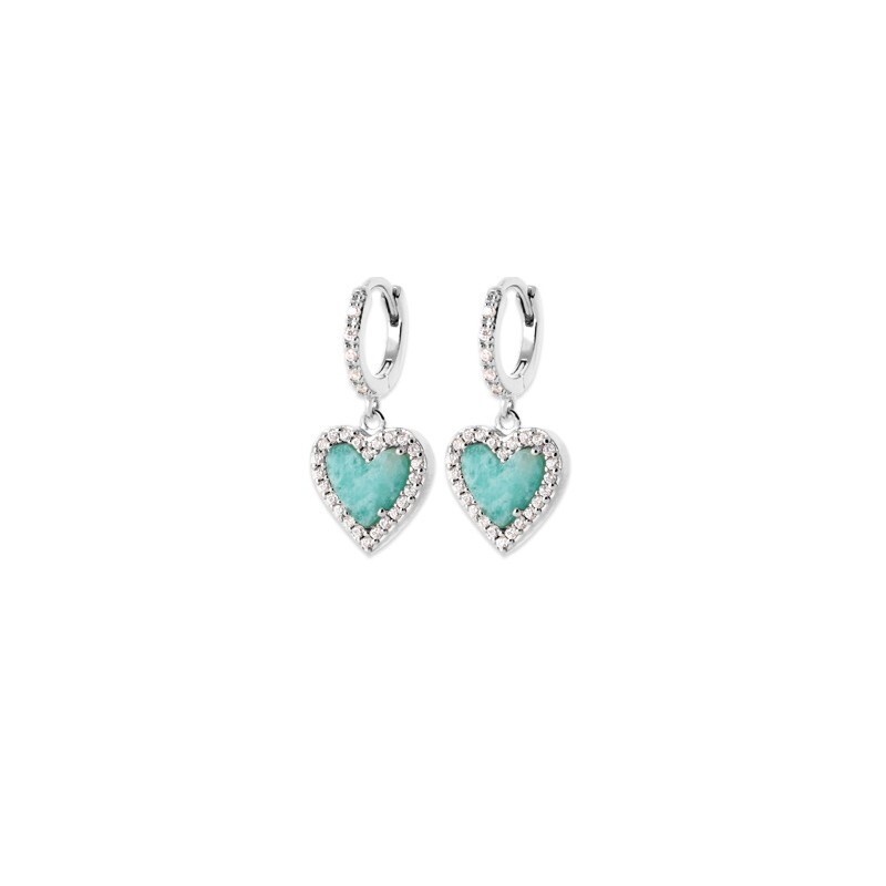 Créoles cœur en argent 925 rhodié et amazonite véritable éclatante