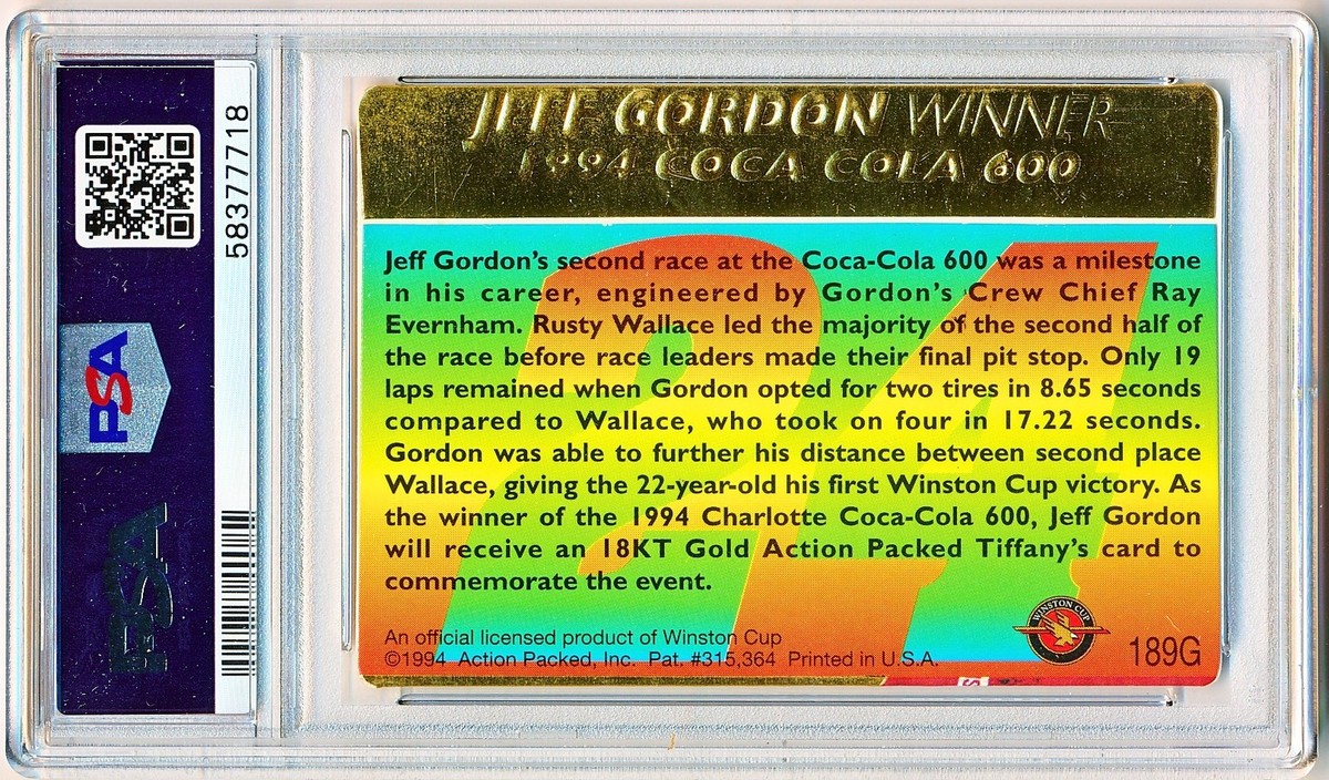 1994 Action Packed Jeff Gordon 24KT Gold WIN Auto #189G PSA/DNA 8