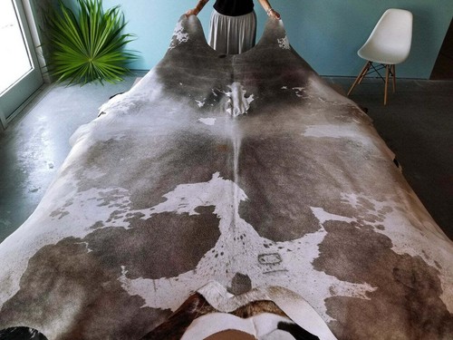 Grey and White Cowhide Rug - Picture 2 of 6