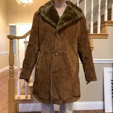 Lakeland Womens Vintage 70’s Brown Suede Leather Faux Fur Overcoat Size 44 Clo