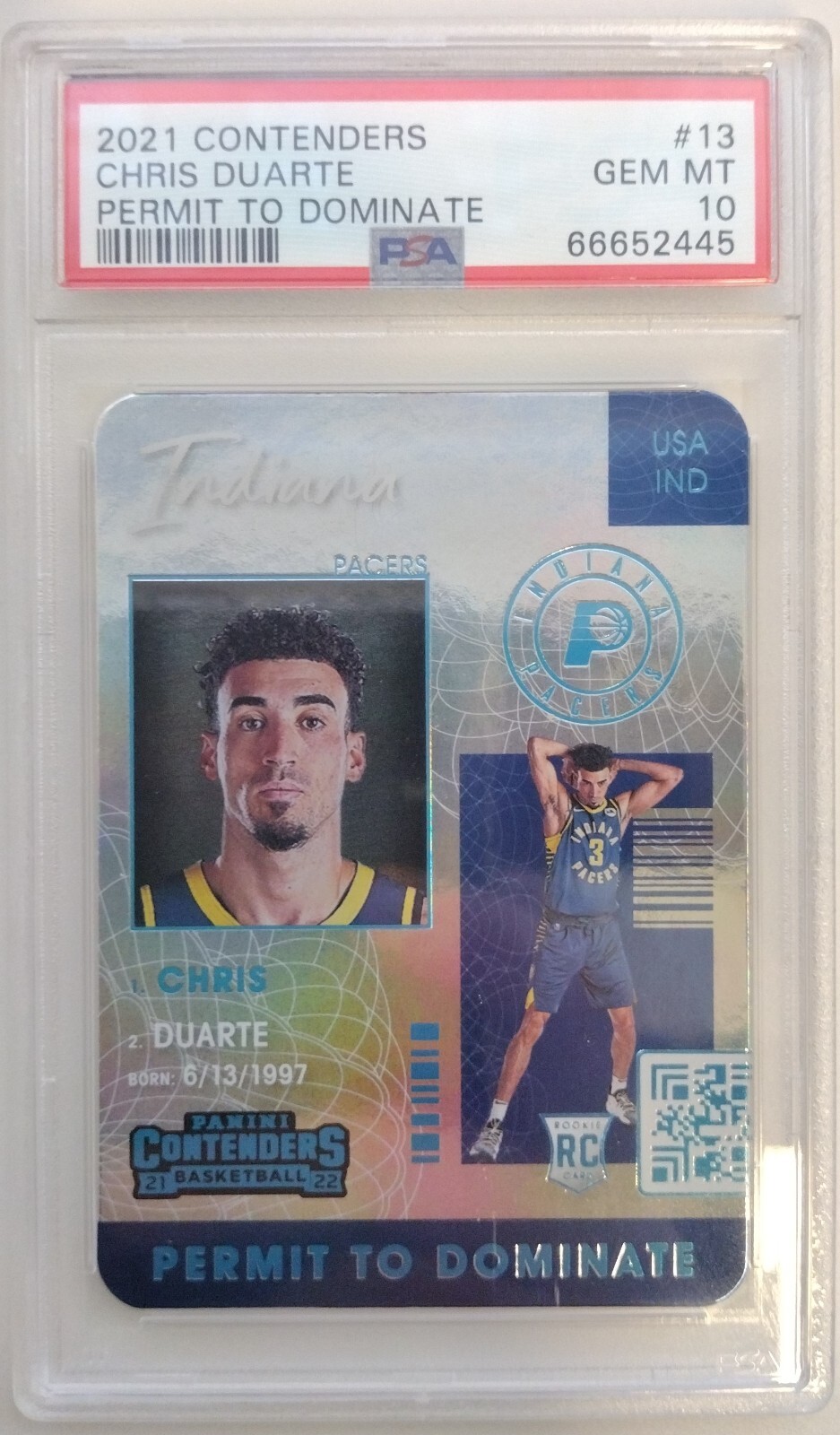 2021-22 Contenders Chris Duarte PSA 10 Permit To Dominate #13 Rookie RC POP.2