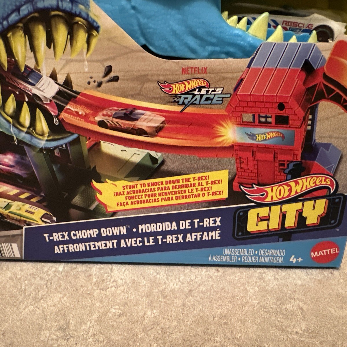 Hot Wheels City T Rex Chomp Down Rexodus Blue Dinosaur Toy Track
