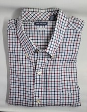 Van Heusen Dress Shirt Men's Sz 16- 16.5 Classic Fit White-Red-Black Check