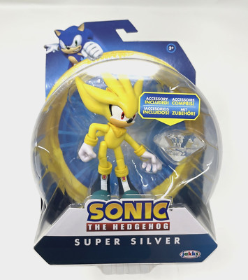 SONIC THE HEDGEHOG SUPER SILVER 4'' FIGURE CLEAR EMERALD NEW