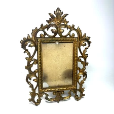 Antique Cast Iron Gold Easel Picture Frame Scroll Baroque Victorian Rococo # 118