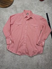 Vintage Pearl Snap Western Shirt USA MADE Karman Men 18 36 Red Plaid Bat Wing