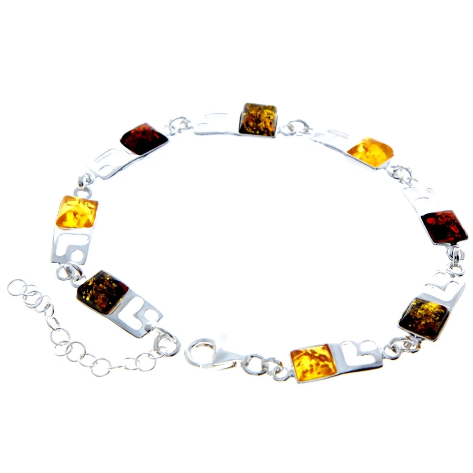925 Sterling Silver & Baltic Amber Square Stones Mix Bracelet 19 cm - 2087 - Image 4 of 4