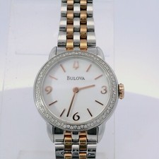 Women's Bulova 98R182 Two Tone Stainless Diamond Accented White Dial Watch