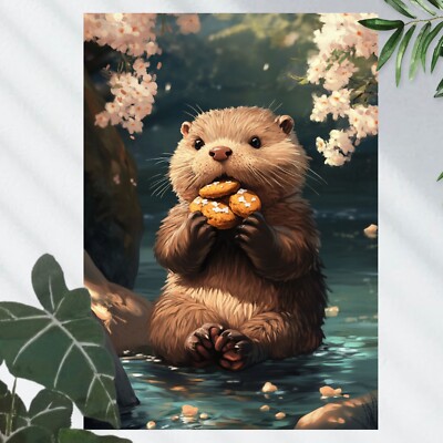 Otter mit Keks Poster Schöne Wanddeko Dekoration