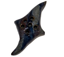 Small Glazed Pottery Flower Frog, 6 Holed, Blues, Grays and Tans