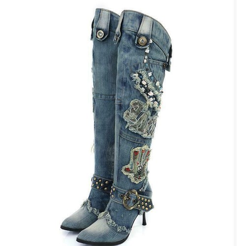 Women's Denim Rhinestone Rivet Patch 