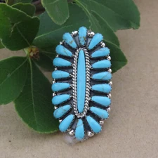 Native American Navajo Sterling Silver Kingman Turquoise Cluster Ring Size 7 3/4