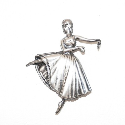 Ballerina Pin LANG Sterling Silver 925 Signed Large Brooch Pin