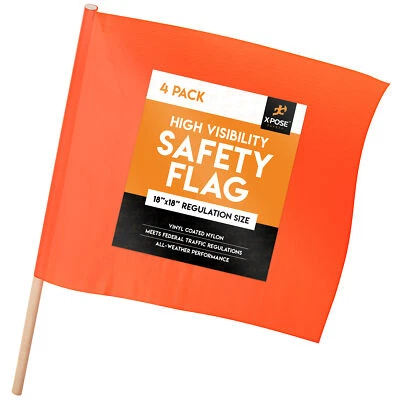 XPOSE SAFETY 4 Orange Safety Flags - 18" x 18" Orange Flag - Square Safety Flag