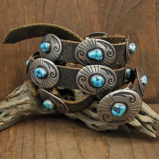 Sterling Silver and Turquoise Concho Belt by Navajo Charlie Mike Yazzie 