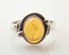 Vintage Sterling Silver Baltic Amber Band Ring Sz 7.75