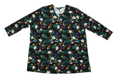 Ulla Popken Matte Jersey Tropical Floral Print One Button Jacket Womens 28/30