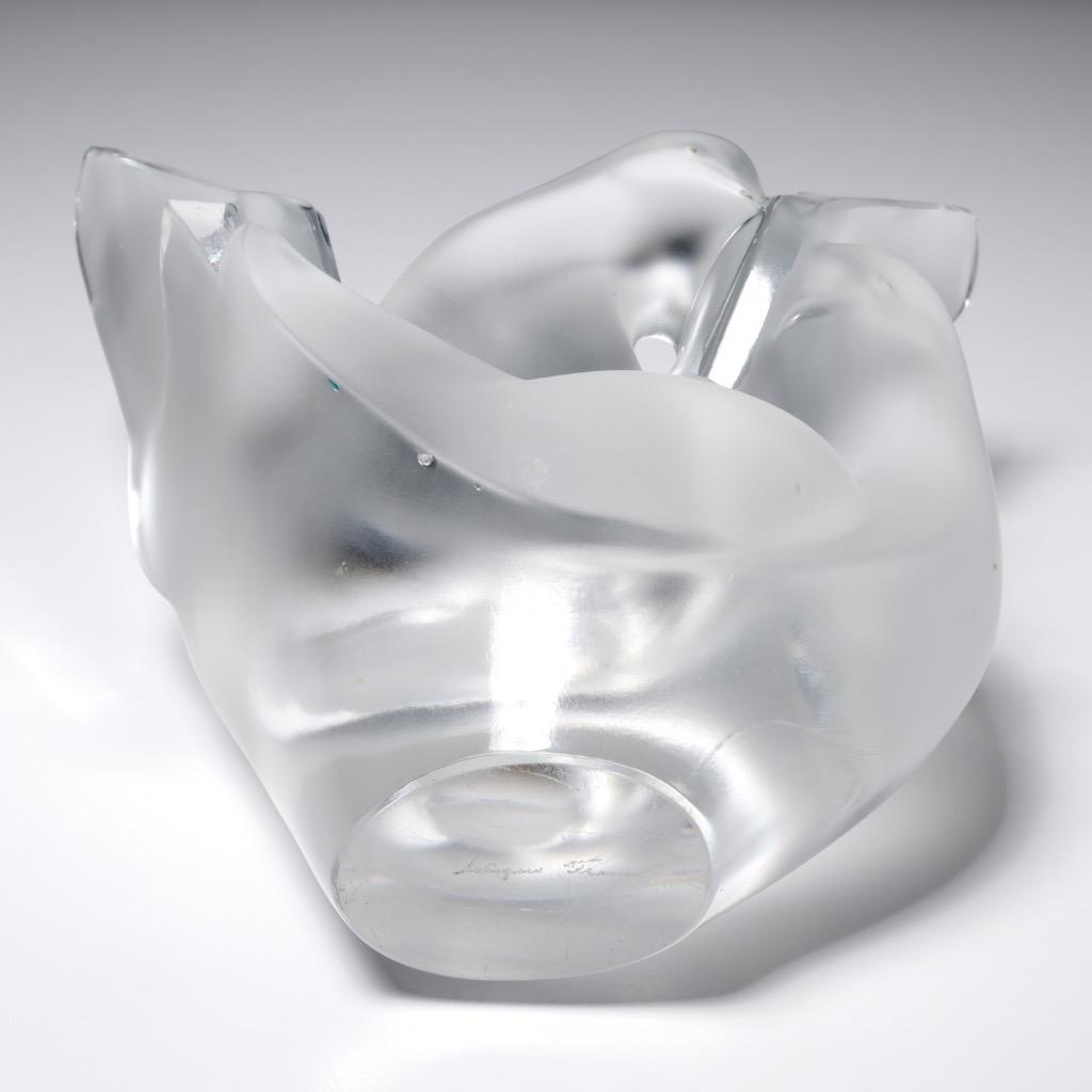 Lalique France Sylvie Love Birds Doves Frosted Crystal Flower Vase