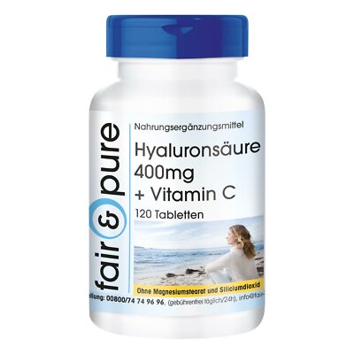 Hyaluronsäure 400 mg - 120 Tabletten + Vitamin C - hochdosiert | fair & pure