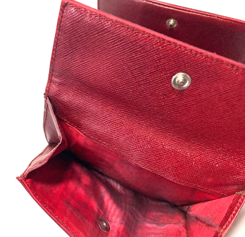 PRADA VINTAGE TRIANGLE EMBLEM POCONO NYLON LEATHER WALLET TRIFOLD ITALY RED - Picture 19 of 24