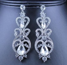 PARTY DANGLE CLEAR AUSTRIAN CRYSTAL RHINESTONE CHANDELIER EARRINGS E903 SILVER