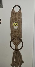 70s Vintage Retro Mid Century Modern Macrame Owl plant towel hanger Wall Decor