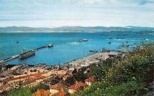 Rock of Gibraltar Aerial View Harbor Catalan Bay Royal Navy Vtg Postcard C20