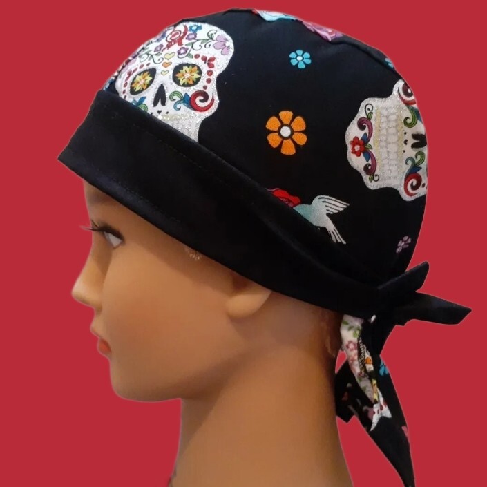 Dead Skulls print FITTED Bandana, Skull CAP, Scrub Hat, Bikers
